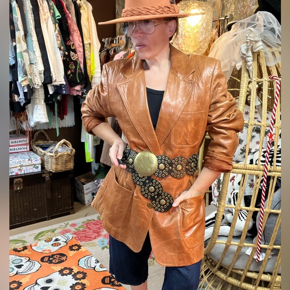 Vintage Baracuta 100% Leather Size Mens 46 Butterscotch Boxy Blazer - Picture 2 of 6